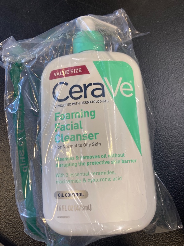 Photo 1 of CeraVe Foaming Facial Cleanser, Daily Face Wash for Oily Skin, Hyaluronic Acid + Ceramides + Niacinamide, Fragrance Free & Paraben Free, Non-Drying Oil Control Face Wash, 16 Fluid Ounces