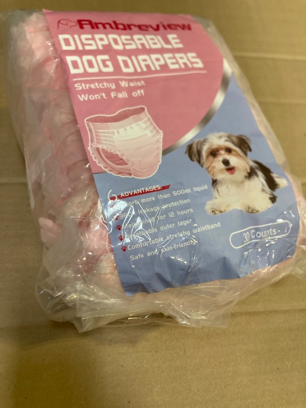 Photo 1 of Ambreview Disposable Dog Diapers Female, Just Pull It Up, Doggie Diapers for Female Dogs, Strong Absorbency | Leak Proof, for Dogs in Heat | Elderly | Disabled, S 30 PCS