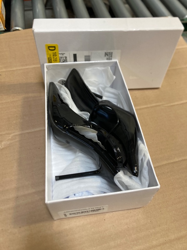 Photo 1 of Size 38--VOLEECE Women's Slingback Stiletto Heels Stretch Strap Slip On Pumps Shoes Pointed Toe Backless Patent Leather Dress High Heels Black