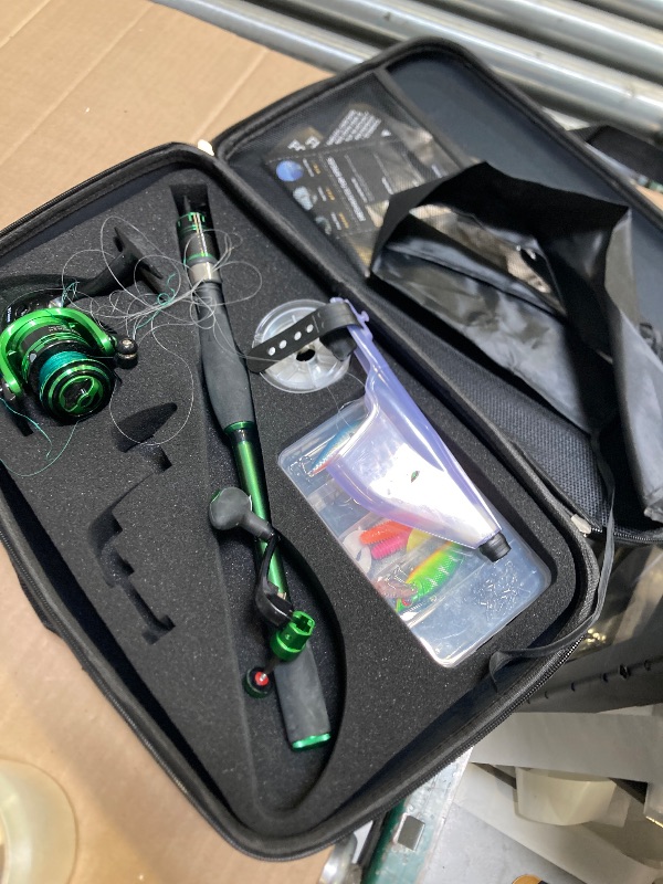 Photo 1 of Ghosthorn Fishing Rod and Reel Combo, Graphite Telescoping Fishing Pole Collapsible Portable Travel Kit with Carrier Bag for Freshwater Fishing Gift for Men Women