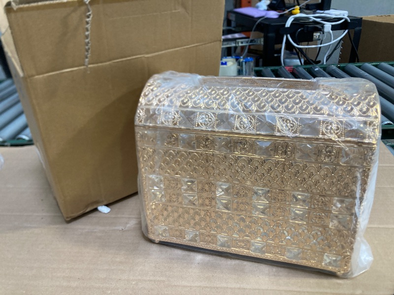 Photo 1 of ELLDOO Crystal Wedding Card Box with Lid, Vintage Money Card Box Treasure Chest Style Gold Gift for Wedding Receptions, Centerpiece Decor, Anniversary, Keepsake, Gift Display Box, 12"L x 5.9"W x 9.8"H