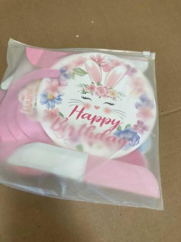 Photo 1 of 26 Pcs Easter Bunny Birthday Party Decorations Kit Supplies Bunny Birthday Banner Honeycomb Centerpiece Rabbit Hanging Swirls Cutouts for Girl Baby Shower Party Supplies