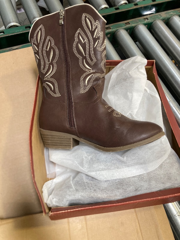 Photo 1 of Size 5---LAURMOSA Cowgirl Boots Brown Boots for Girl Zipper Pointed Toe Embroidered Classic Mid Calf Kids Western Boots Cowboy Horse Riding Party for Toddler Little Big Kids(L1020Brown 5)