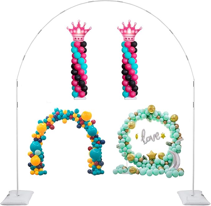 Photo 1 of Balloon Arch Stand, 7.5ft Large Round Backdrop Frame, Adjustable Half Circle Arch, 2 set Reusable Metal Ballon Column Kit with Base 3IN1 for Birthday, Wedding, Graduation, Baby Shower Party