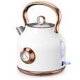 Photo 1 of Retro Electric Kettle, 1.7L Stainless Steel Tea Kettle with Large Temperature Gauge, 1500W Fast Heating Hot Water Boiler with LED Indicator, Auto Shut-off & Boil-Dry Protection-Elegant White