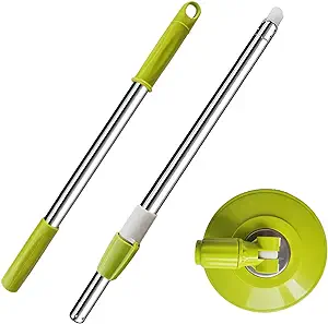 Photo 1 of Spin Mop Replacement Mop Handle, 49-inch 360 Degrees Rotating Telescopic Replacement Mop Stick with Reinforced Plastic Disc for Spin Mop Bucket Cleaning System (Plastic Disc, Green)