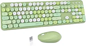 Photo 1 of UBOTIE Colorful Computer Wireless Keyboards Mouse Combos, Typewriter Flexible Keys Office Full-Sized Keyboard, 2.4GHz Dropout-Free Connection and Optical Mouse (Green-Colorful)