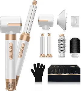 Photo 1 of Hair Dryer Brush 7 in 1?110000 RPM Hot Air Brush Hair Styler for Curly Straight & Twisted Hair Professional Ionic Brush Blow Dryer for Salon-Quality Styling, White Gold