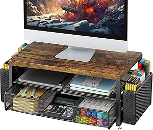 Photo 1 of gianotter Monitor Stand Riser, Desk Organizer with Drawer and Pen Holder, 2-Tier Computer Stand, Office Desk Accessories, Office Organization (Wood)