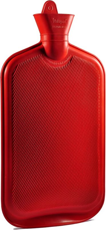 Photo 1 of Peterpan Oversized Rubber Hot Water Bottle with Fleece Cover and Silicone Lanyard, XXX-Large, BPA & PVC Free, 3-Liter Capacity, for Pain Relief and Warmth, Red