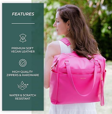 Photo 1 of Large Diaper Bag Backpack, Vegan Leather Diaper Travel Tote Bag with Changing Pad and Stroller Straps
