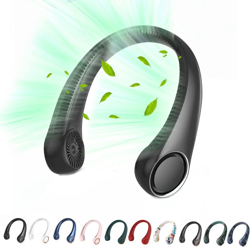 Photo 1 of  Portable Neck Fan, Hands Free Bladeless Fan, 360° Cooling Personal Fan,Wearable Quiet Fan for Outdoor Indoor, Birthday Gifts for Men Women Mom Dad, 4000mAh Battery USB Rechargeable, 3-Speeds(Black) 