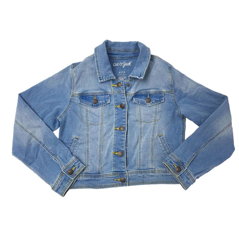 Photo 1 of Cat & Jack Girls Size L 10/12 Denim Jacket Pockets Light Wash