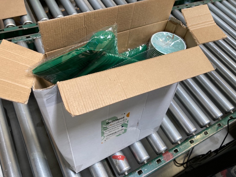 Photo 1 of MirthMood 350pcs Green Party Supplies, Disposable Plates Set, Including Green Plastic Plates and Napkins, Plastic Cutlery and 12OZ Cups, Serve 50 Guests