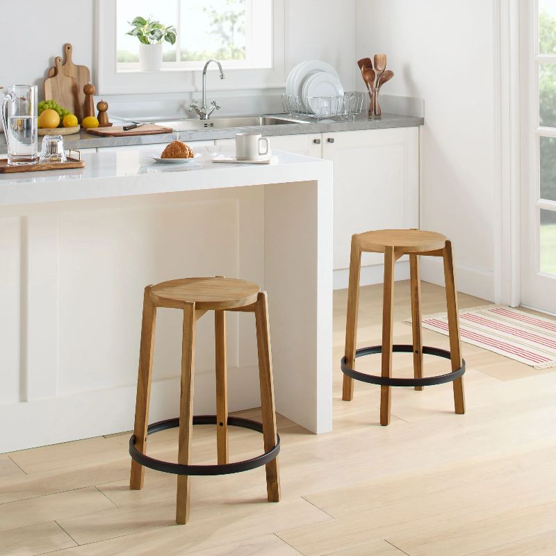Photo 1 of Mainstays 2-Pack Modern Wood Backless Indoor Counter Stool with Black Footring, 24"H