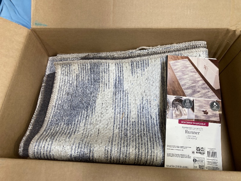 Photo 1 of  Better Homes & Gardens Broken Ikat Runner Washable Non-Skid Area Rug Blue 2.5 X 7 FEET