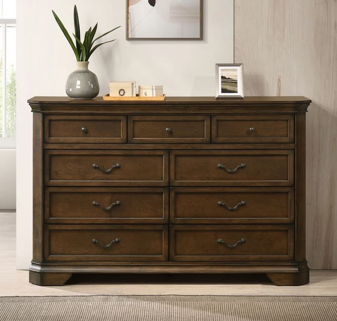 Photo 1 of 8 Piece Bedroom Set, Roundhill Furniture Maderne Traditional Wood Panel Bedroom Collection, Queen Size, Antique Walnut Finish