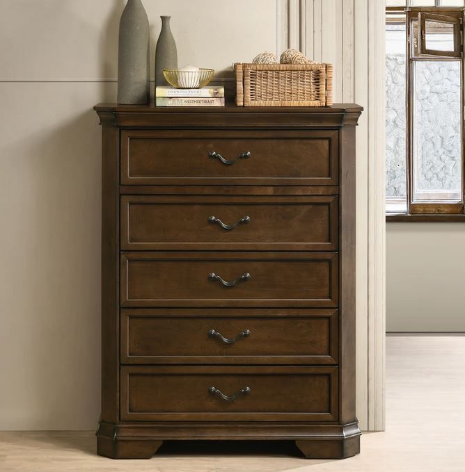Photo 1 of 8 Piece Bedroom Set, Roundhill Furniture Maderne Traditional Wood Panel Bedroom Collection, Queen Size, Antique Walnut Finish