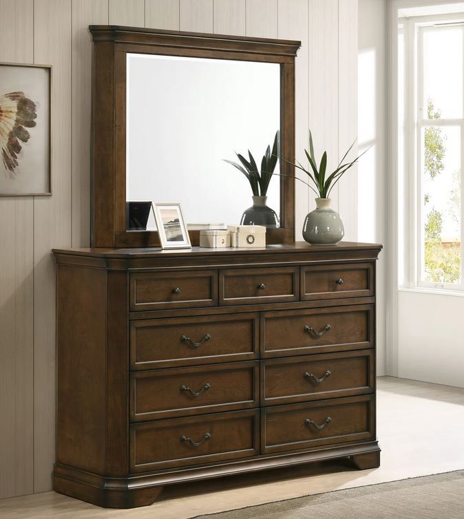 Photo 1 of 8 Piece Bedroom Set, Roundhill Furniture Maderne Traditional Wood Panel Bedroom Collection, Queen Size, Antique Walnut Finish