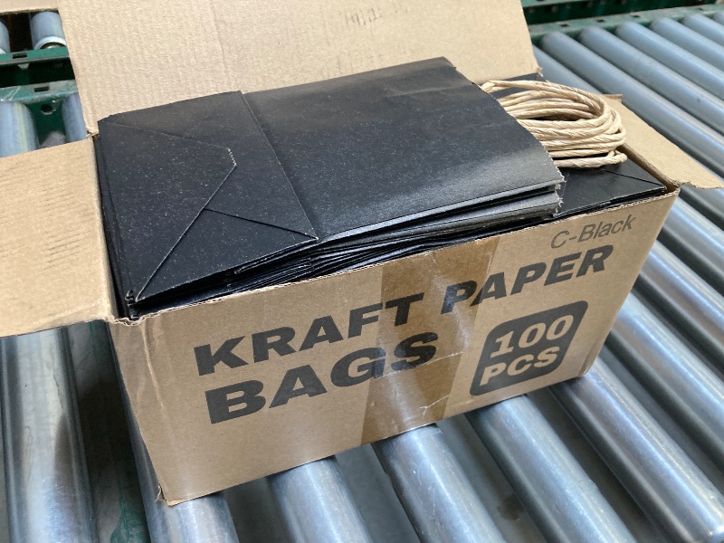 Photo 1 of XPCARE 100Pcs Paper Gift Bags 5.25x3.25x8.25'', Small Paper Bags with Handles Bulk, Kraft Paper Bags for Birthday Party Favors, Shopping, Retail Black