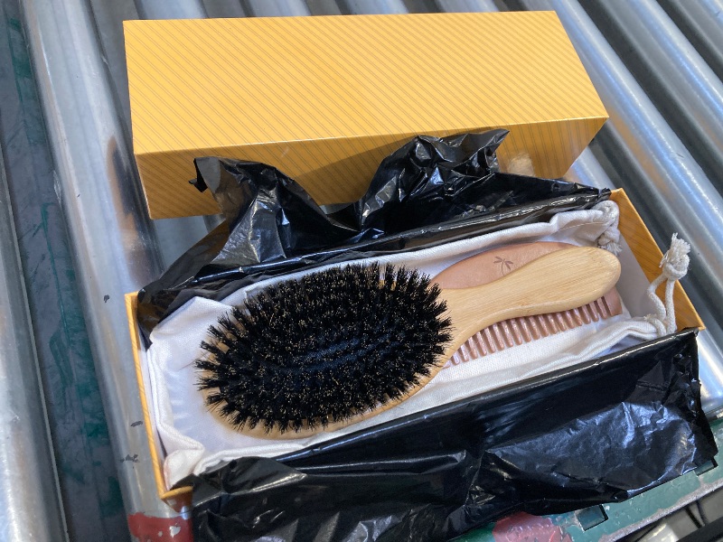 Photo 1 of Belula 100% Boar Bristle Hair Brush Set (Medium). Soft Natural Bristles for Thin and Fine Hair. Restore Shine And Texture. Wooden Comb, Travel Bag and Spa Headband Included!