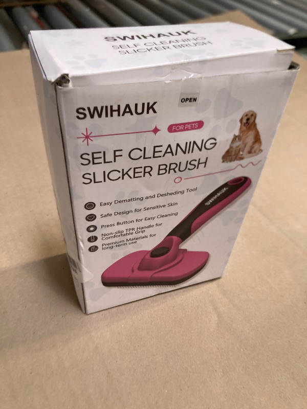 Photo 1 of Swihauk Self Cleaning Slicker Brush for Dogs & Cats - Skin Friendly Grooming, Deshedding, Hair Removal for Puppies & Long/Short Haired Pets, Pet Supplies Accessory, Pink