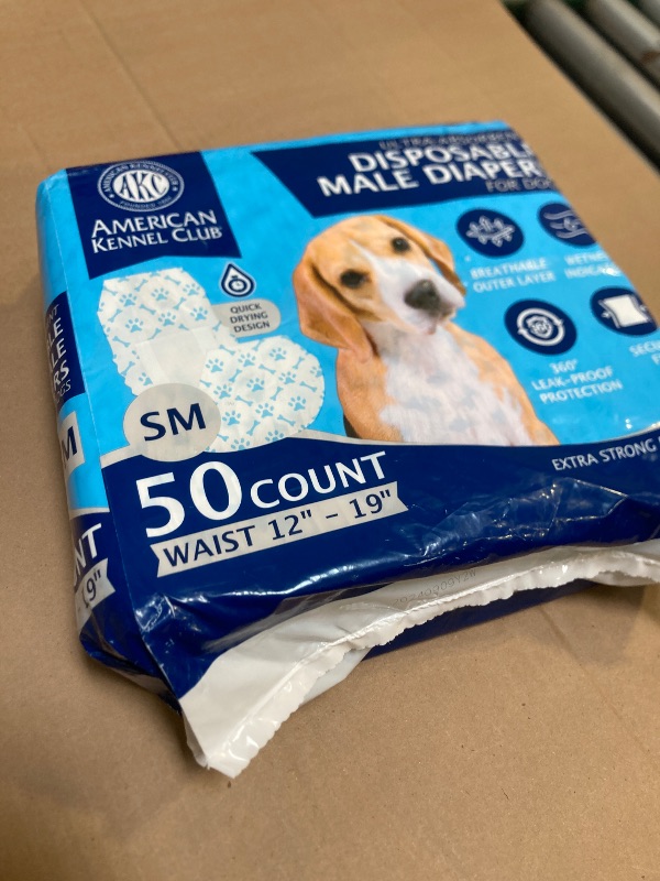 Photo 1 of American Kennel Club Male Dog Wrap, Disposable Diapers with Wetness Indicator, Small, 50 Count