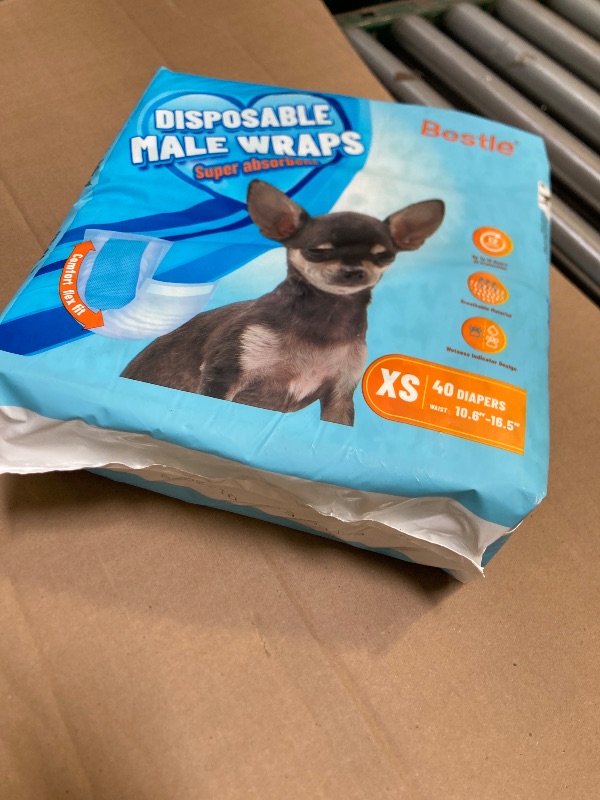 Photo 1 of Bestle Male Dog Wrap, Disposable Dog Diapers, 40 Count, XS (Waist 10.6”-16.6”), Wetness Indicator, Ultra Protection, Leak Proof, Super Absorbent, Soft