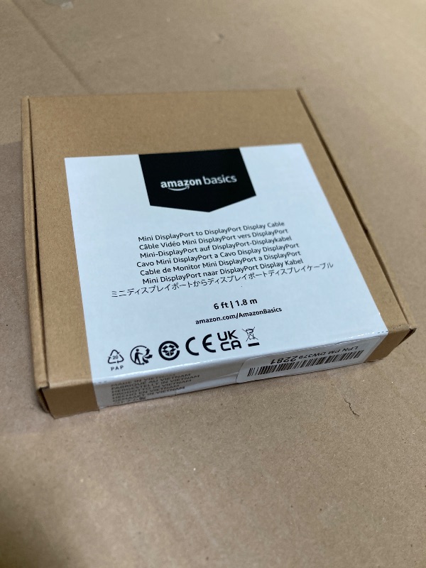 Photo 1 of Amazon Basics Mini DisplayPort to DisplayPort Display Cable, 4Kx2K, Gold-Plated Plugs, 6 Foot, Black