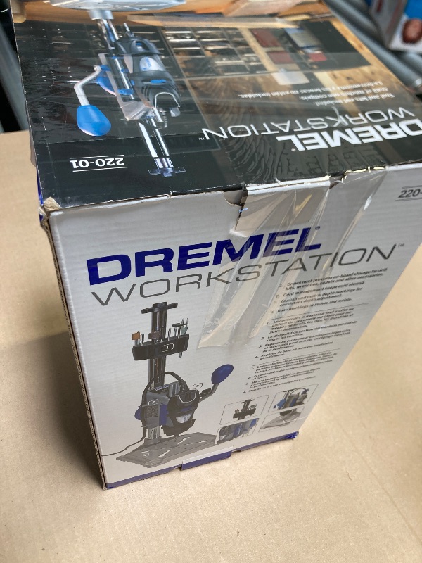 Photo 1 of Dremel Drill Press Rotary Tool Workstation Stand with Wrench - Mini Portable Press & Tool Holder - 2 Inch Depth- Ideal for Drilling Perpendicular and Angled Holes - 220-01