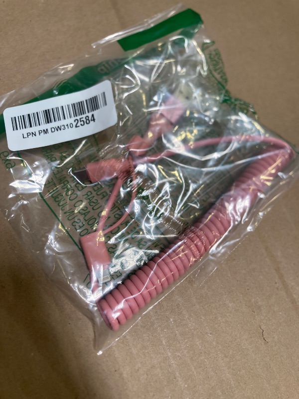 Photo 1 of Multi Coiled 4-in-1 USBA/Type C to USB-C/Lightning Cable Combo for Apple Carplay& Android Auto,Pink 3A 60W Fast Charge & Data Sync Car Charger Cord for iPhone 15/14/13/12?Samsung Galaxy,Android-MFi