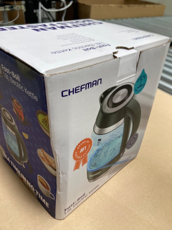 Photo 1 of Chefman Electric Kettle, 1.8L 1500W, Hot Water Boiler, Removable Lid for Easy Cleaning, Auto Shut Off, Boil-Dry Protection, Stainless Steel Filter, BPA Free, Borosilicate Glass Electric Tea Kettle