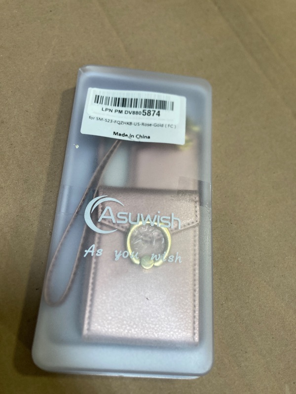 Photo 1 of Asuwish Phone Case for Samsung Galaxy S23 5G Wallet Cover with Tempered Glass Screen Protector and Ring Stand Credit Card Holder Leather Wrist Strap Cell Accessories S 23 23S G5 Women Men Rose Gold
