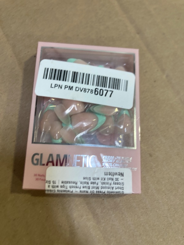 Photo 1 of Glamnetic Press On Nails - Pistachio Crème | Short Almond Mint Blue French Tips with a Glossy Finish, Fake Nails, Reusable | 15 Sizes - 30 Nail Kit with Glue