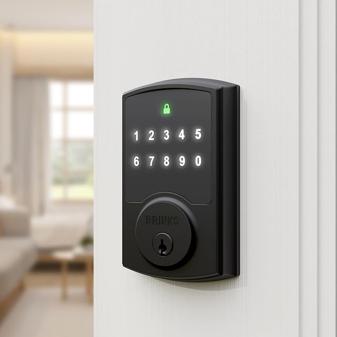 Photo 1 of Brinks Keyless Entry Electronic Touchpad Door Lock - Satin Nickel, Backlit Keypad Deadbolt with Advanced Security, Custom User Codes, Auto-Lock, for Front Door, Home or Office