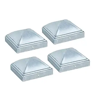 Photo 1 of Fence Post Caps, 102 x 102 mm Metal Fence Square Cover Fit 4 x 4 Inch Posts Galvanised Steel Decorative Caps for Gates Handrail Railing Traffic Barrier Columns, 4 Pack, Silver