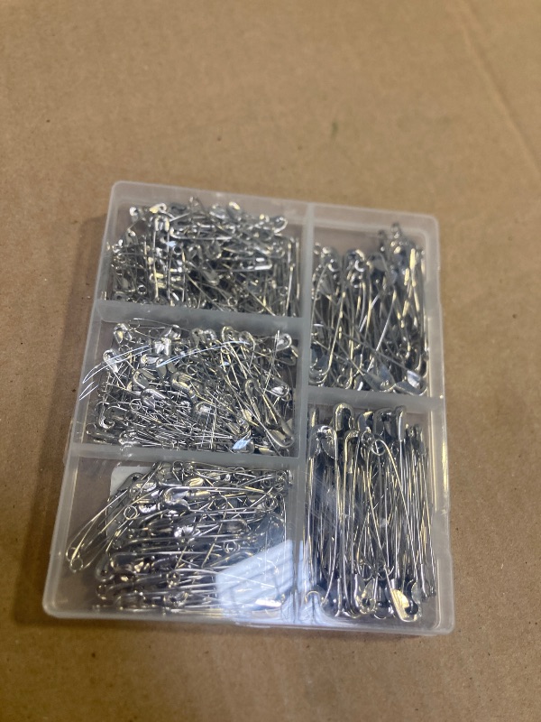 Photo 1 of Huhuhero 340 Pack Safety Pins Assorted, Small and Large Safety Pins for Clothes Costume, 5 Different Sizes Nickel Plated Steel Pin Bulk, Sewing Crafts Art Supplies, Silver