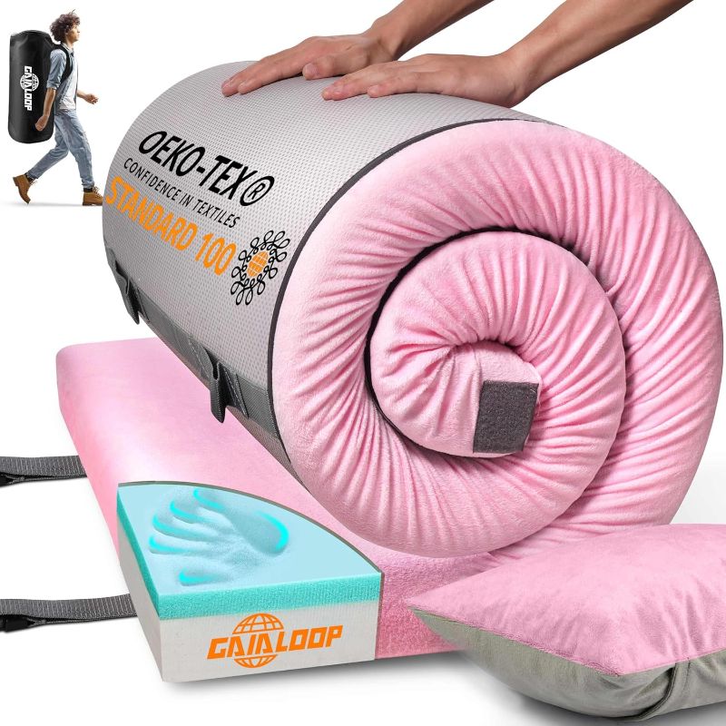 Photo 1 of 3 Inch GAIALOOP Thick Memory Foam Camping Mattress Sleeping Pad [Car/Tent/Cot] Glamping Portable Floor Mat Roll Up Futon Mattress for Guests Sleepover