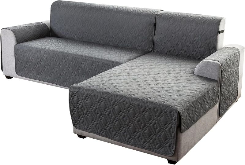 Photo 1 of  Genina 100% Waterproof Sectional Couch Covers for Dogs Reversible Couch Covers for Sectional Sofa L Shaped Sofa Slipcover Furniture Protectors Cover for Pets, Kids (Dark Gray, Large) 