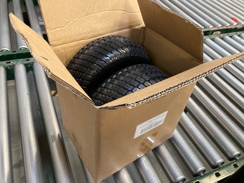 Photo 1 of 11x4.00-5 Lawn Mower Tires Flat Free,2 Pack 11x4.00-5" Tire and Wheel,Zero Turn Front Tires,11x4-5 Solid Tire with 3/4" & 5/8" & 1/2" Precision Bearings,3.4"-5.9"Centered Hub for Zero Turn Lawn Mower