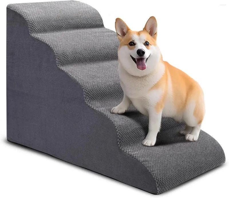 Photo 1 of  Dog Stairs for Bed, 5 Tier Dog Steps for Couch and High Bed, Non-Slip Pet Stairs, 24" High Sofa Foam Ramp - Best for Small Pets, Older Cats with Joint Pain 