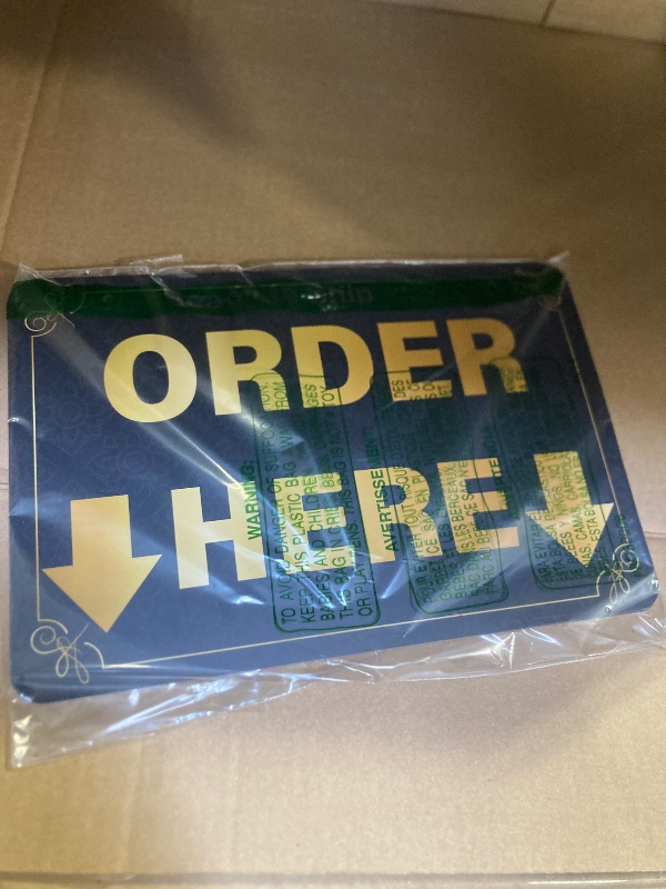 Photo 1 of Lesnala 4Pcs Double-Sided Order Pick up Here Signs with A Twines for Restaurants Cafes and Bars Bakery Ice Cream Stand Kiosk Retail Decor 7.87 X 11.81inch Black PVC