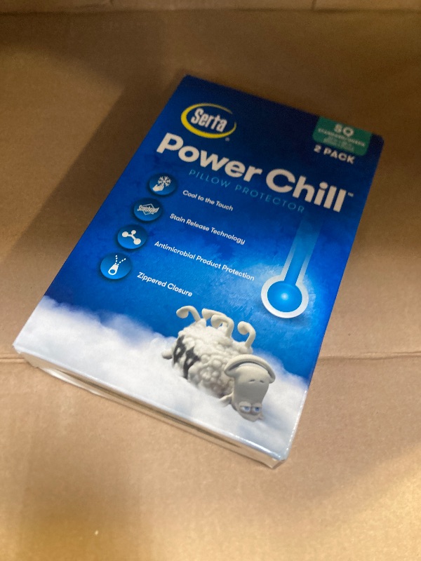 Photo 1 of Serta Power Chill Cooling Pillow Protectors, Stain Resistant and Zippered Pillow Protector, Protects Pillow from Dust and Dirt (2 Pack), Standard/Queen, White
