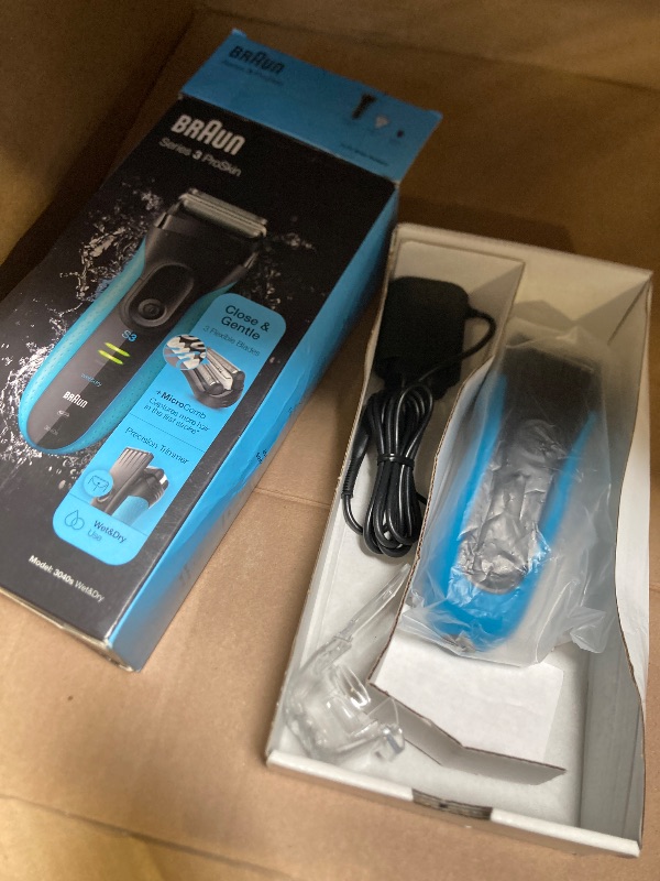 Photo 1 of Braun Electric Series 3 Razor with Precision Trimmer, Rechargeable, Wet & Dry Foil Shaver for Men, Blue/Black, 4 Piece