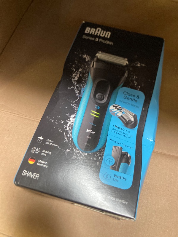 Photo 1 of Braun Electric Series 3 Razor with Precision Trimmer, Rechargeable, Wet & Dry Foil Shaver for Men, Blue/Black, 4 Piece