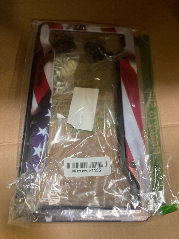 Photo 1 of American Flag License Plate Frame Holder - 2 Pack Universal Aluminum Matte Stripe US Flag Gloss Patriotic Car Plate Frame Covers with Free Screws Fasteners Caps