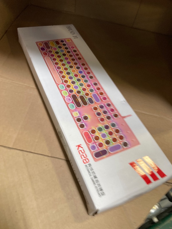 Photo 1 of HUO JI Mechanical Gaming Keyboard Typewriter Style with RGB Side Lit and Rainbow Backlit, Retro Style, Blue Switches - Clicky, Metal Panel, Lipstick 104 Keys USB Wired for Mac, PC, Cute Pink