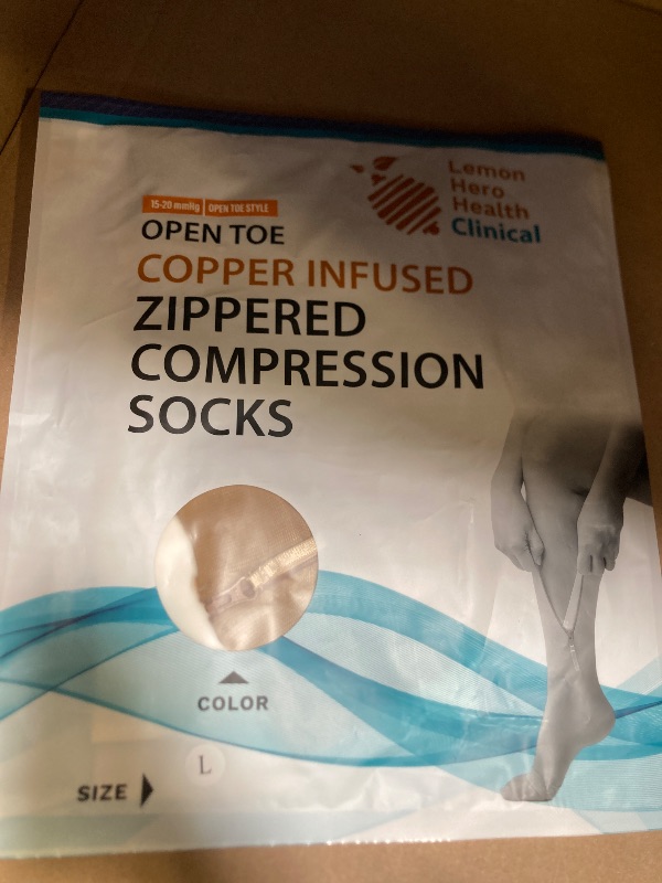 Photo 1 of Lemon Hero Copper-Infused Open Toe Zippered Compression Socks 15-20mmHg | Toeless Knee High Compression Stockings for Women and Men | Provide Blood circulation Support and Varicose Vein Relief (Large)