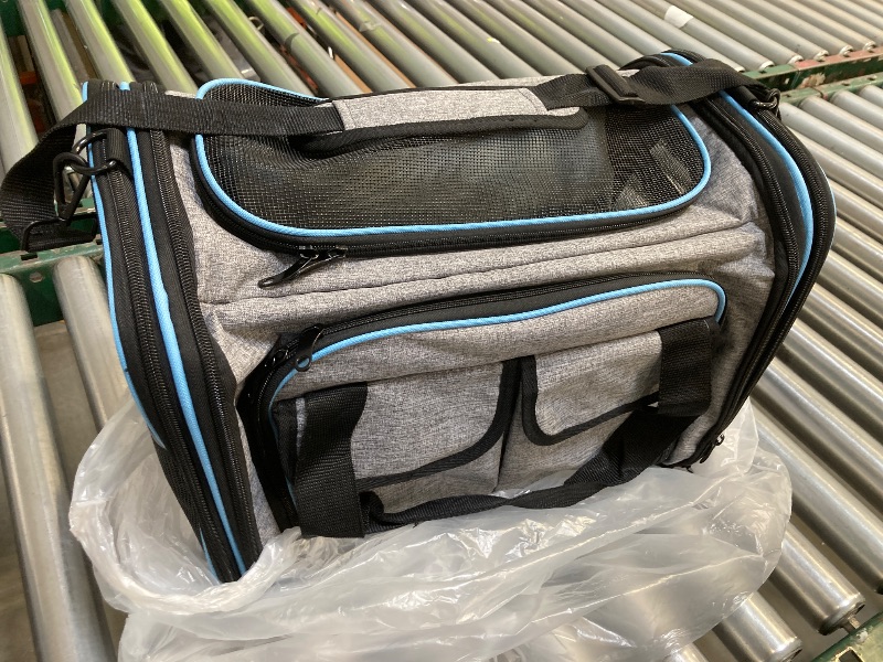Photo 1 of  Airline Approved Pet Carrier, Soft Sided Portable Pet Travel Carrier 2 Sides Expandable Cat Carrier with Removable Fleece Pad,Safety Leash and Shoulder Strap,Dog and Small Animal(Grey) 