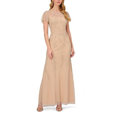 Photo 1 of  Papell Boutique Short Sleeve Beaded Evening Gown, 4, Beige 